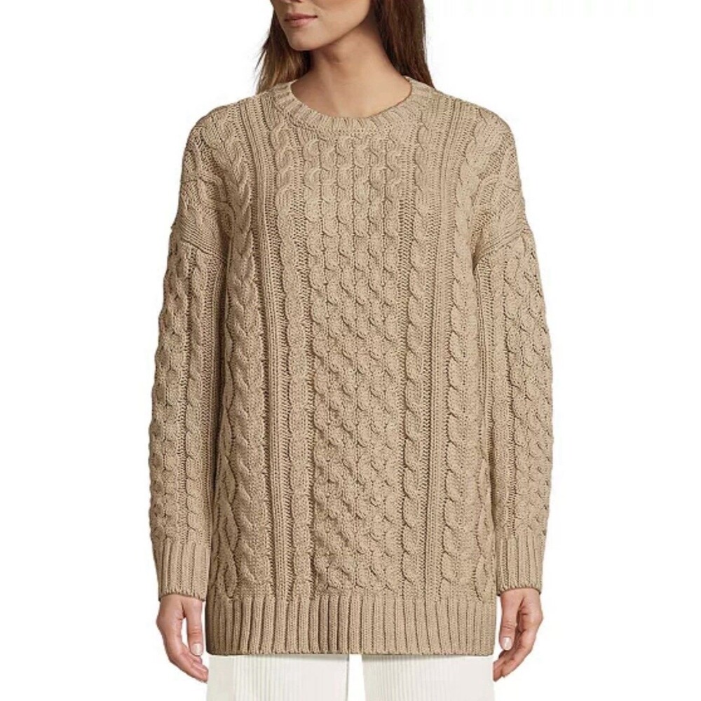 Land’s End Women's Oversized Drifter Cable Tunic Sweater Cable Knit Fisherman S